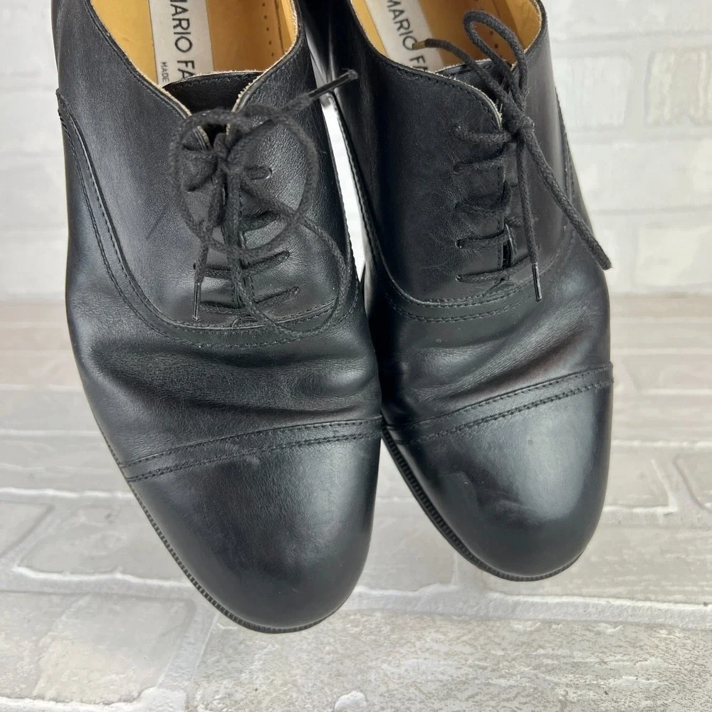 Mario Fagni Oxford Dress Shoes Mens 8.5 Black Leather Cap Toe Classic Lace Italy